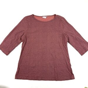 Prairie Cotton 3/4 Sleeve Boatneck Top Blue Tropez Stripe